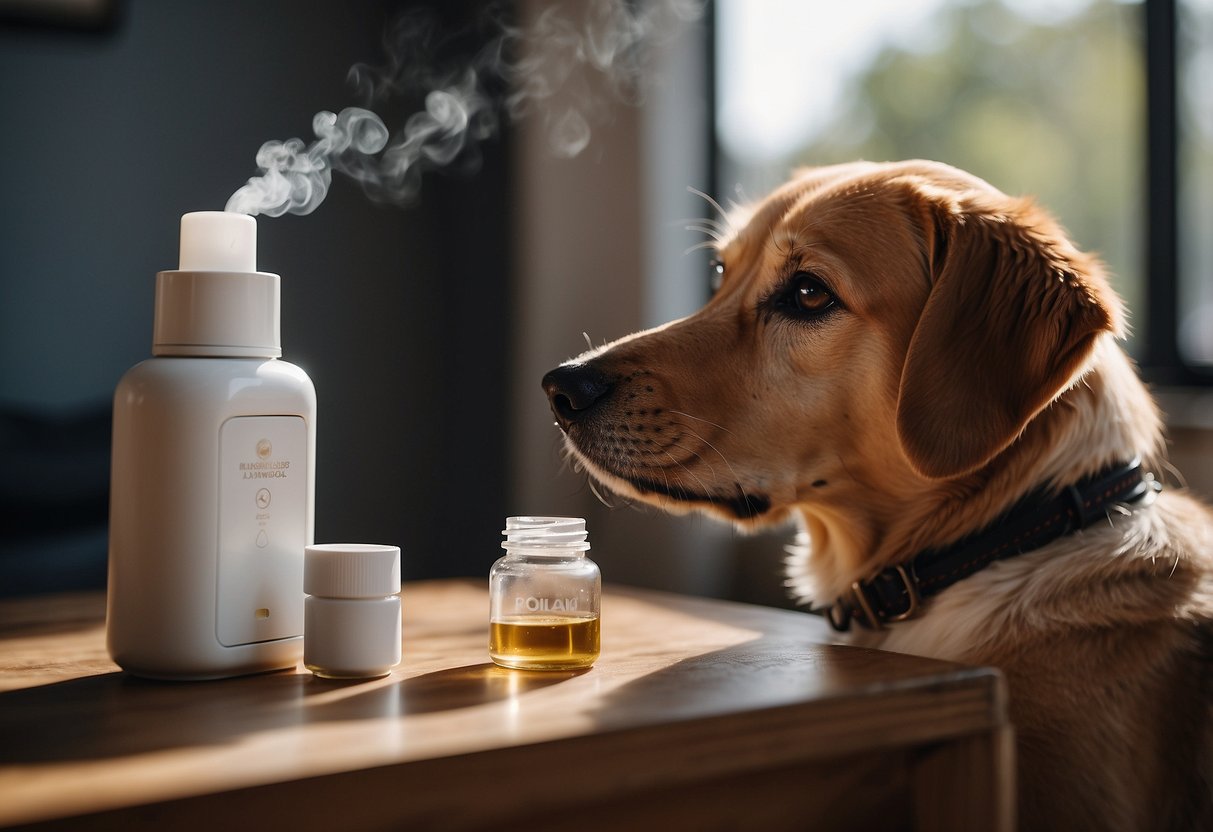 A dog sniffs essential oils while being monitored during socialization